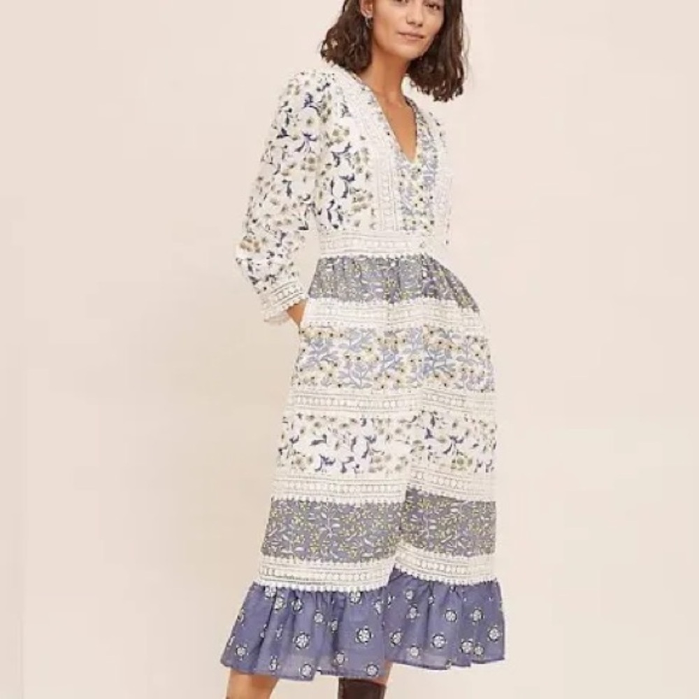 Anthropologie the Roberta Midi Dress - Floral lace crochet boho size 16